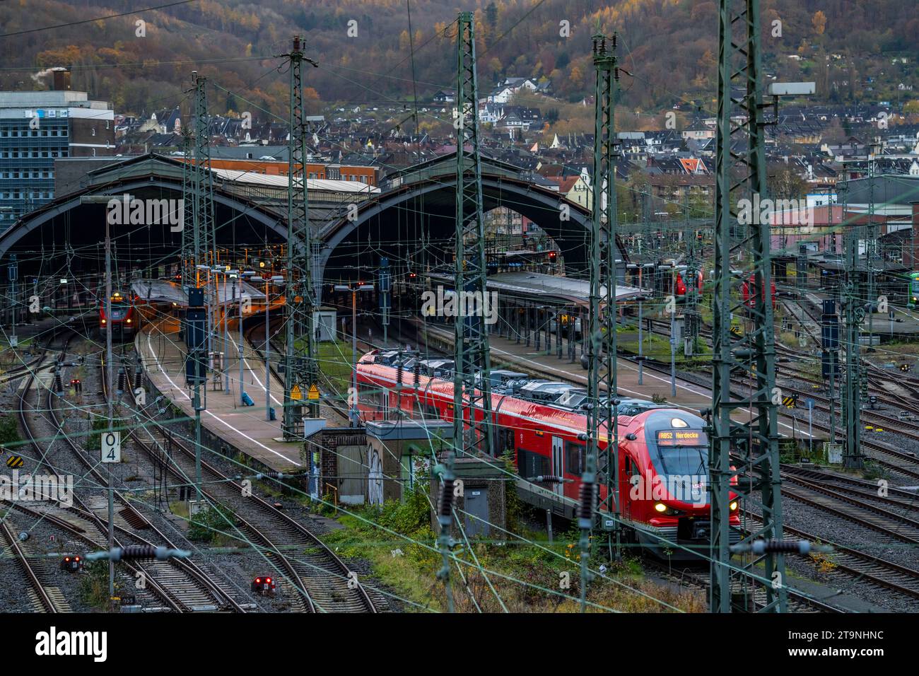 The main railway station of Hagen, station halls, tracks, platforms