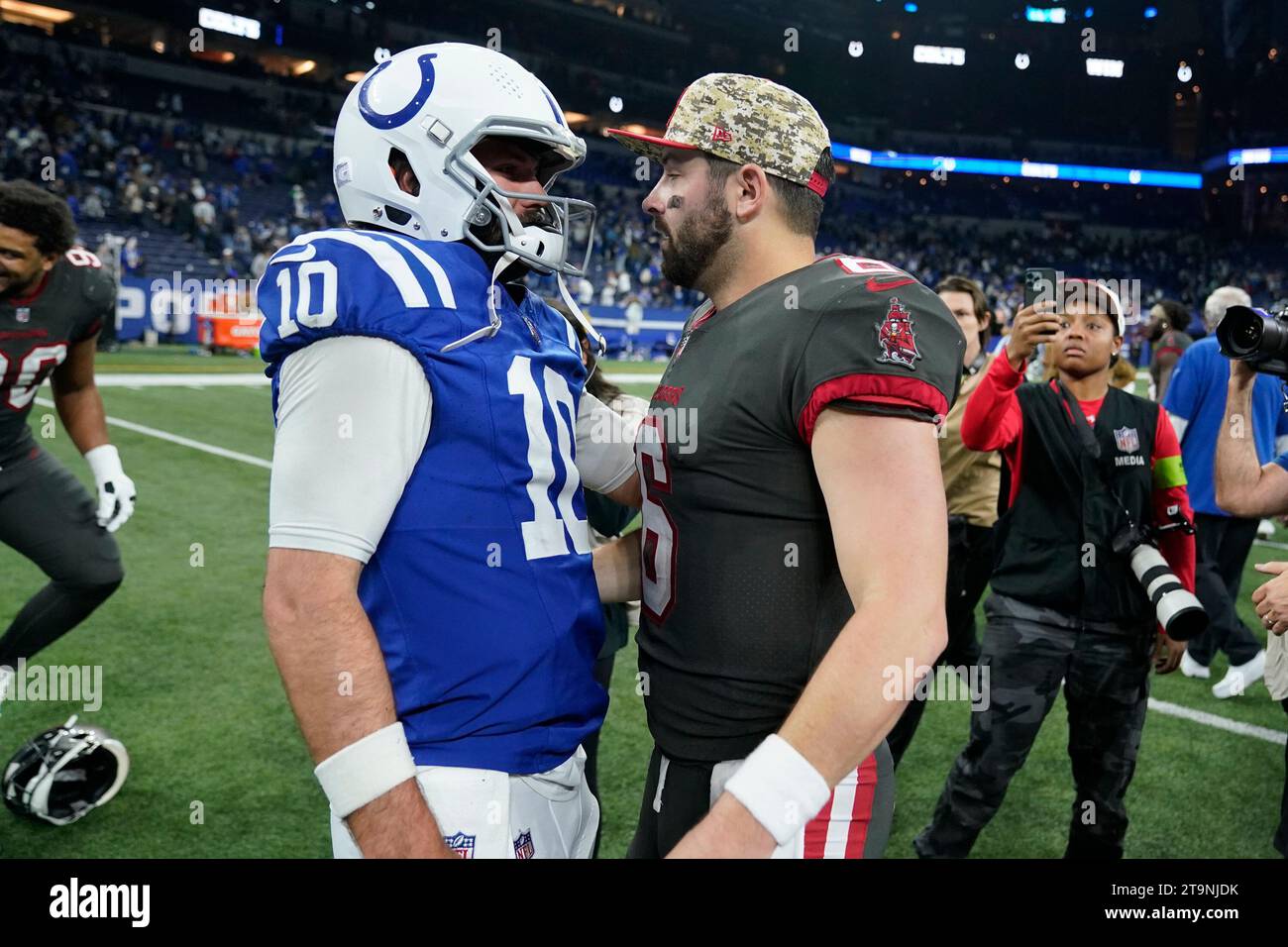 Indianapolis Colts quarterback Gardner Minshew (10) greets Tampa Bay