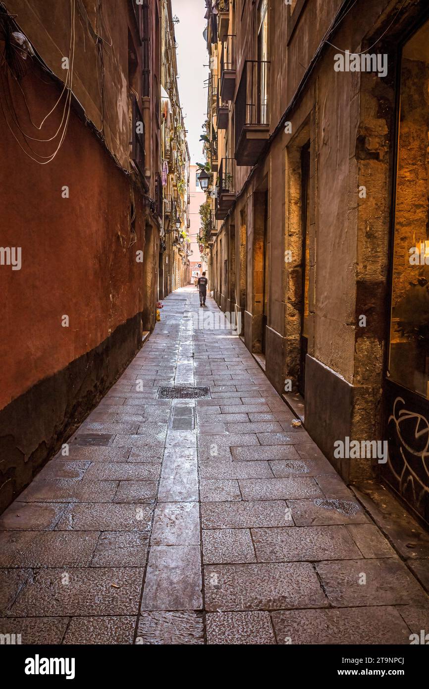 Alley way street scenes from Barcelona Spain Stock Photo