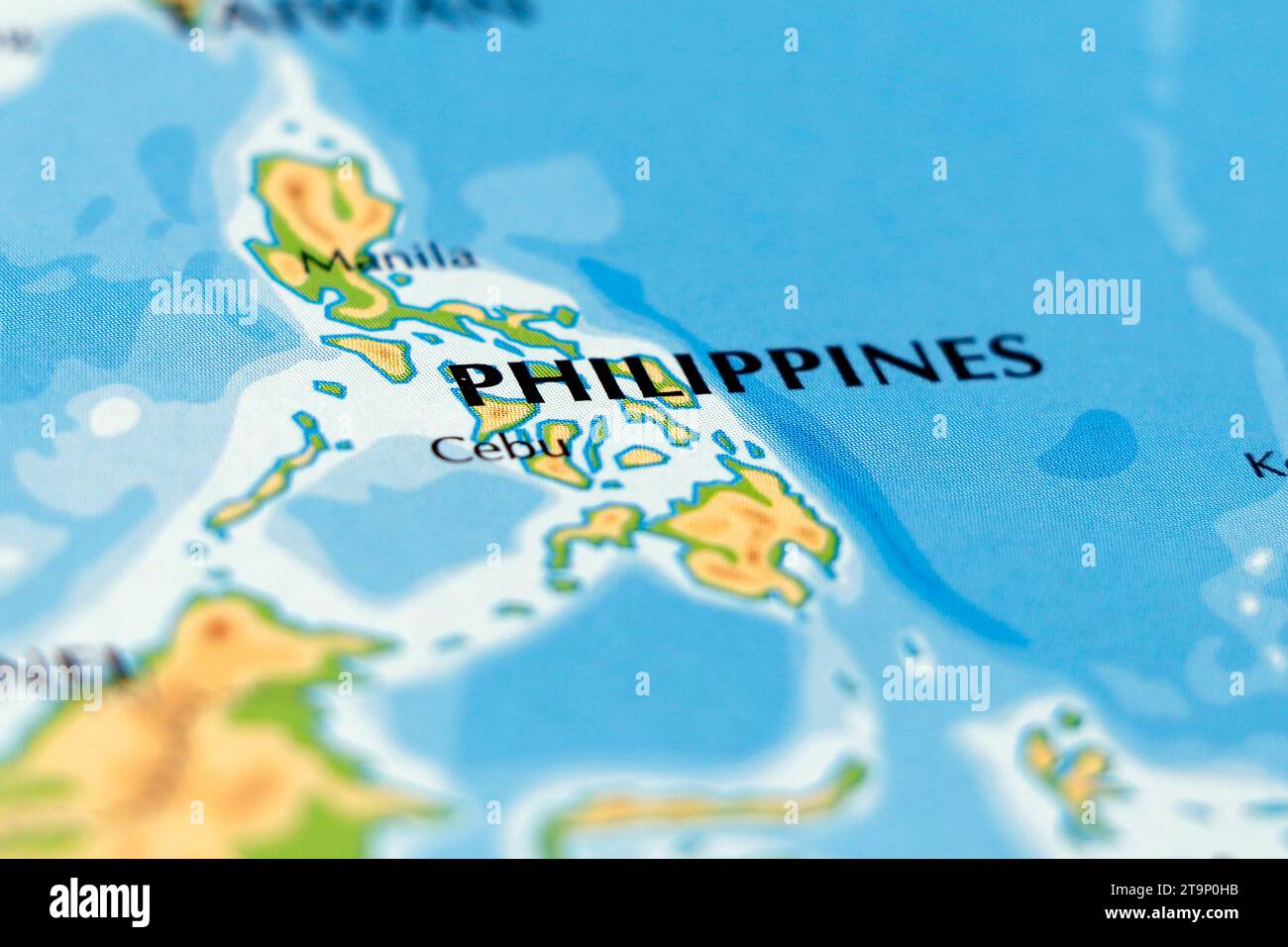 world map of asian country philippines, manila and cebu cities in close up Stock Photo