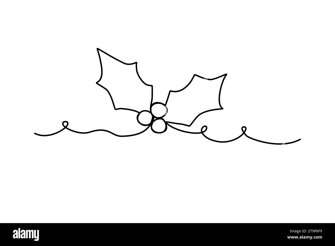 Holly Leaves With Berries Line Art Continuous Line Vector Illustration Stock Vector Image