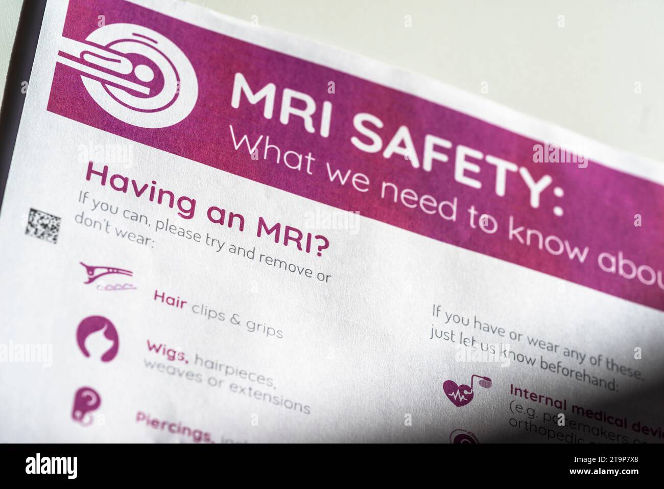 MRI scan patient safety leaflet NHS England, UK Stock Photo Alamy
