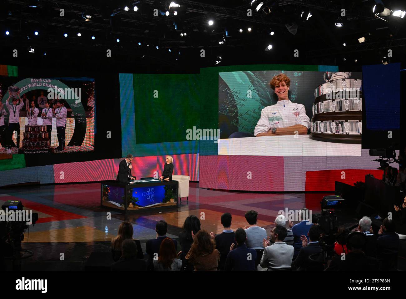 Milan, Italy. 25th Nov, 2023. Milan, TV broadcast - Che Tempo Che Fa - Canale 9 - in the photo Fabio Fazio, connection with Jannick Sinner Credit: Independent Photo Agency/Alamy Live News Stock Photo