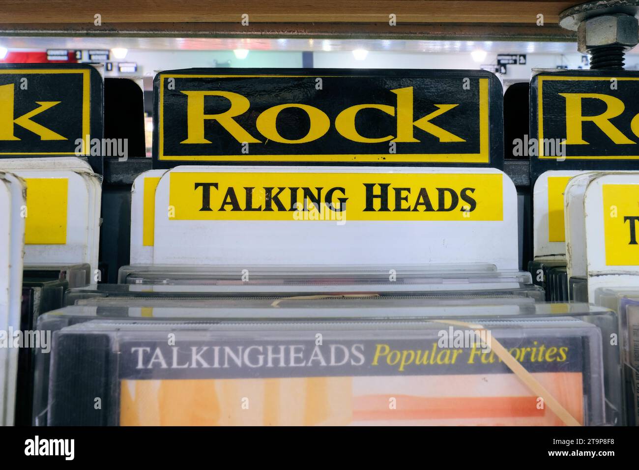 Talking Heads label in the Amoeba Music store used CD section for the rock music genre; San Francisco, California. Stock Photo