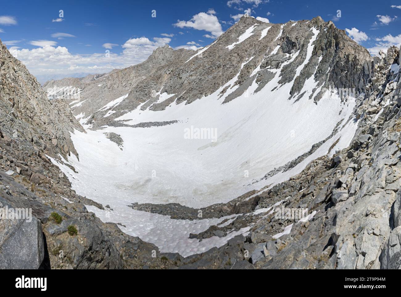 view north and east from Echo Col in the John Muir Wilderness of the Sierra Nevada Mountains in July Stock Photo