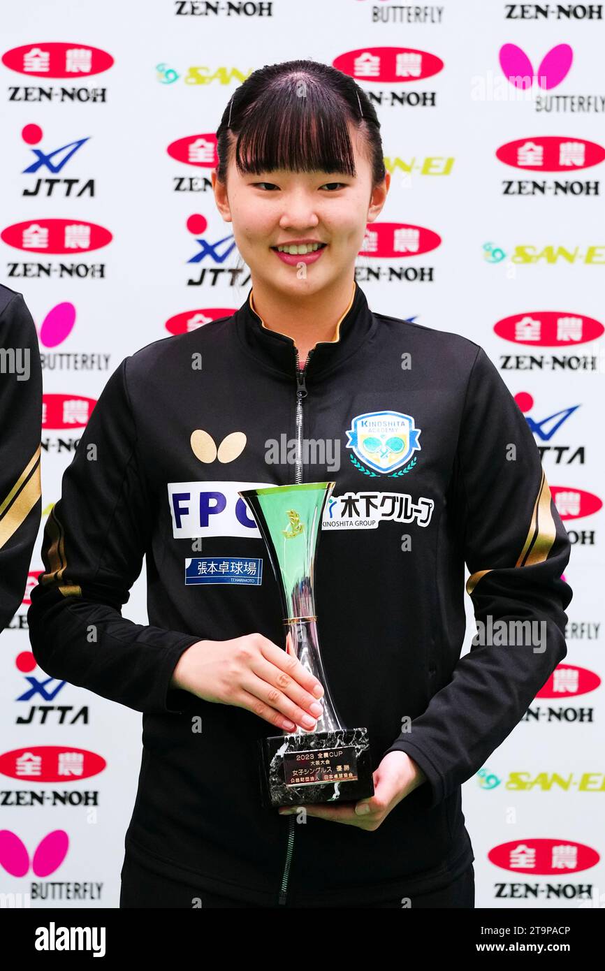 Osaka, Japan. 26th Nov, 2023. Miwa Harimoto Table Tennis 2023 ZENNOH