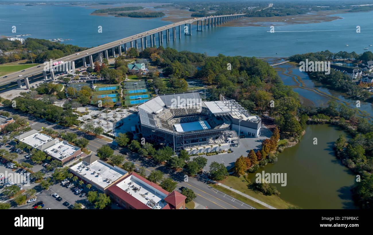 Charleston, SC, USA. 18th Nov, 2023. Aerial view of Credit One Stadium on Daniel Island in Charleston, South Carolina. (Credit Image: © Walter G Arce Sr Grindstone Medi/ASP) EDITORIAL USAGE ONLY! Not for Commercial USAGE! Stock Photo