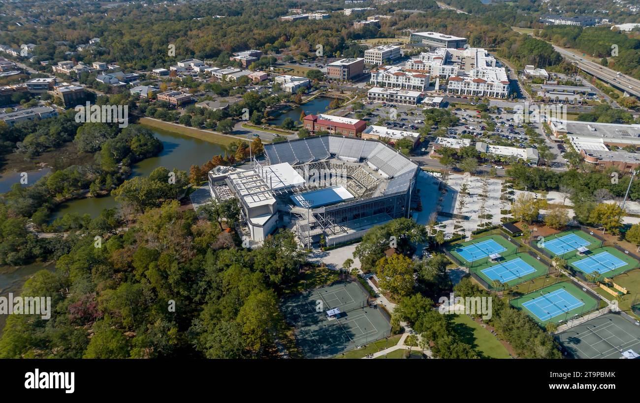 Charleston, SC, USA. 18th Nov, 2023. Aerial view of Credit One Stadium on Daniel Island in Charleston, South Carolina. (Credit Image: © Walter G Arce Sr Grindstone Medi/ASP) EDITORIAL USAGE ONLY! Not for Commercial USAGE! Stock Photo