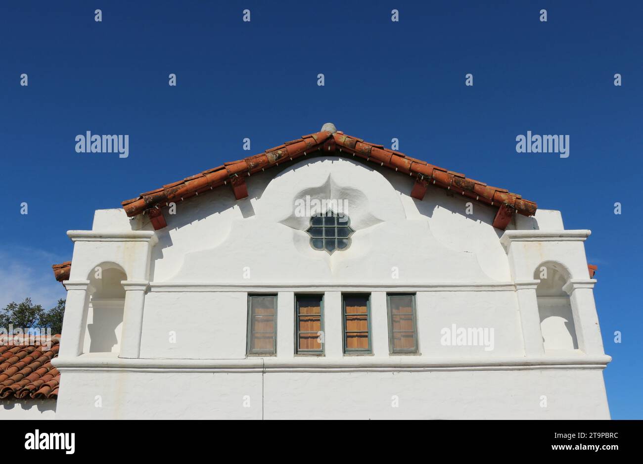 Jolon, California, USA - 20 Oct 2023: Moorish style facade of the Hearst Hacienda hotel. Stock Photo