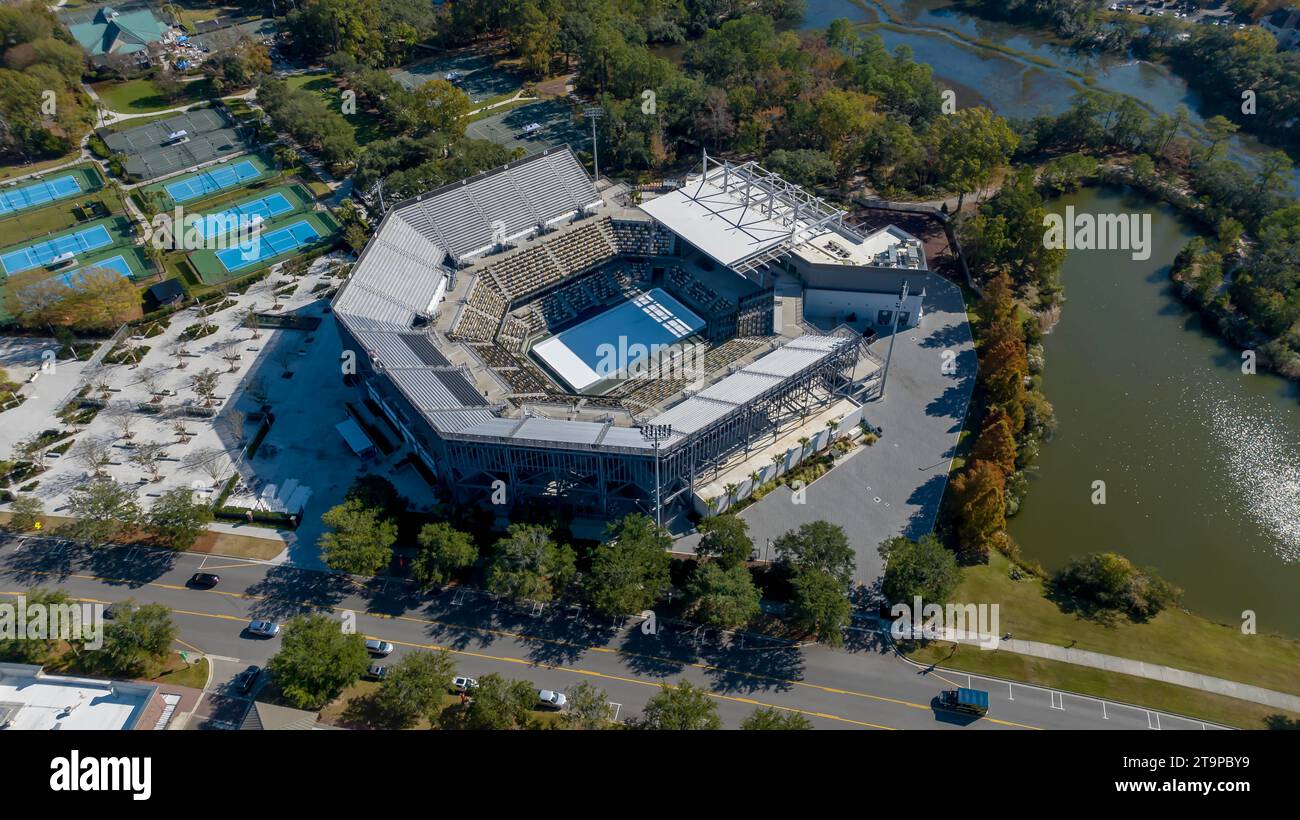 Charleston, SC, USA. 18th Nov, 2023. Aerial view of Credit One Stadium on Daniel Island in Charleston, South Carolina. (Credit Image: © Walter G Arce Sr Grindstone Medi/ASP) EDITORIAL USAGE ONLY! Not for Commercial USAGE! Stock Photo