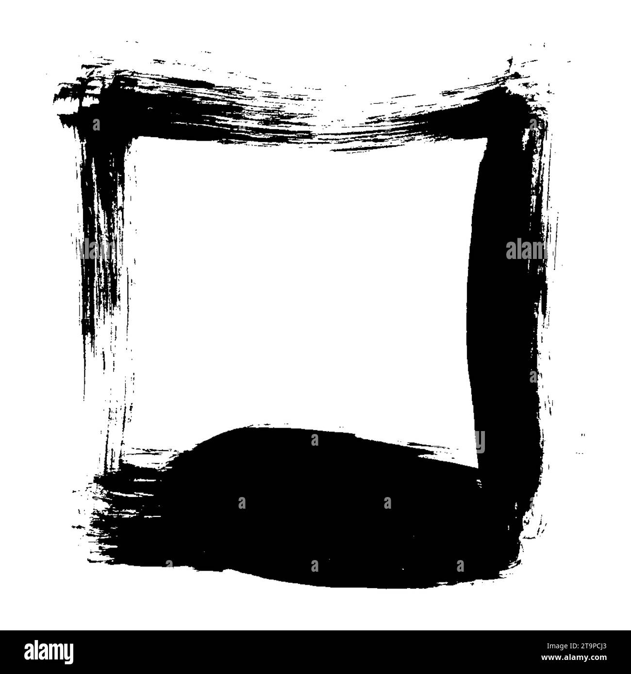 Square frame border brush stroke black vector icon. One-stroke drawing ...