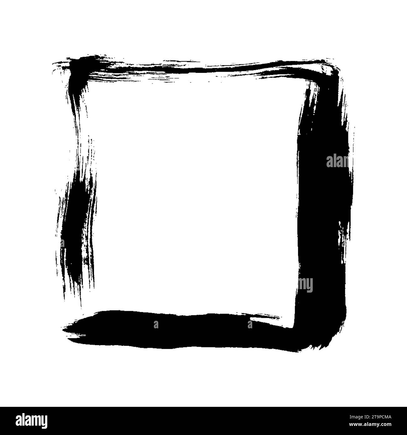 Square frame border brush stroke black vector icon. One-stroke drawing ...