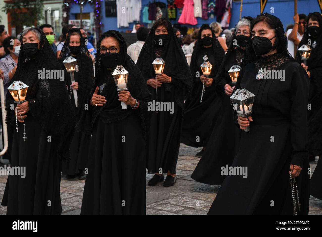 Easter time Good Friday silent parade commemorating the Crucifixion and death of Jesus Christ, in Oaxaca city, Mexico Stock Photo