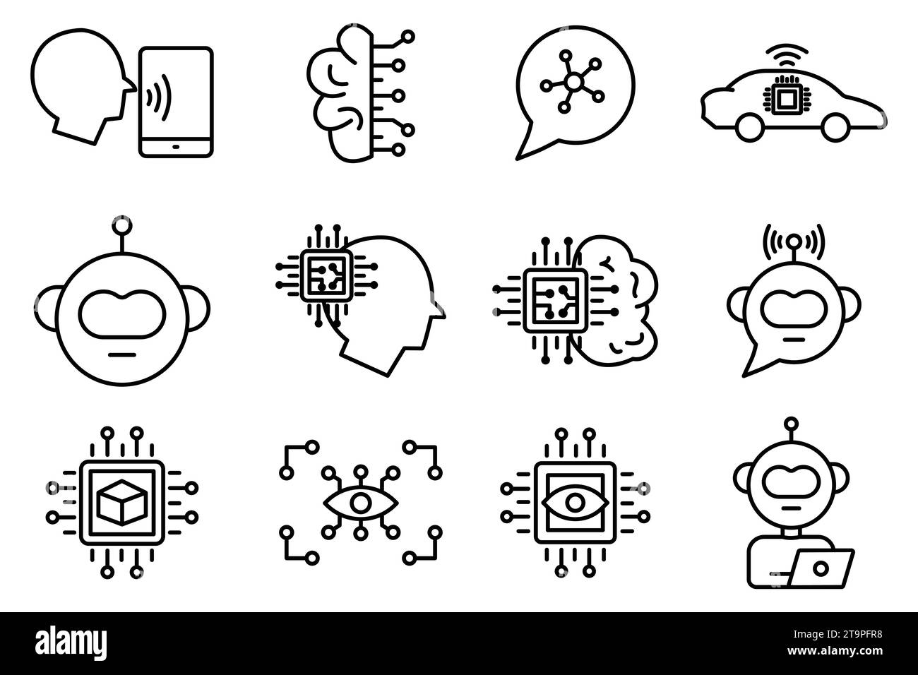 artificial intelligence icon set. robot head, brain ai, robot arm ...