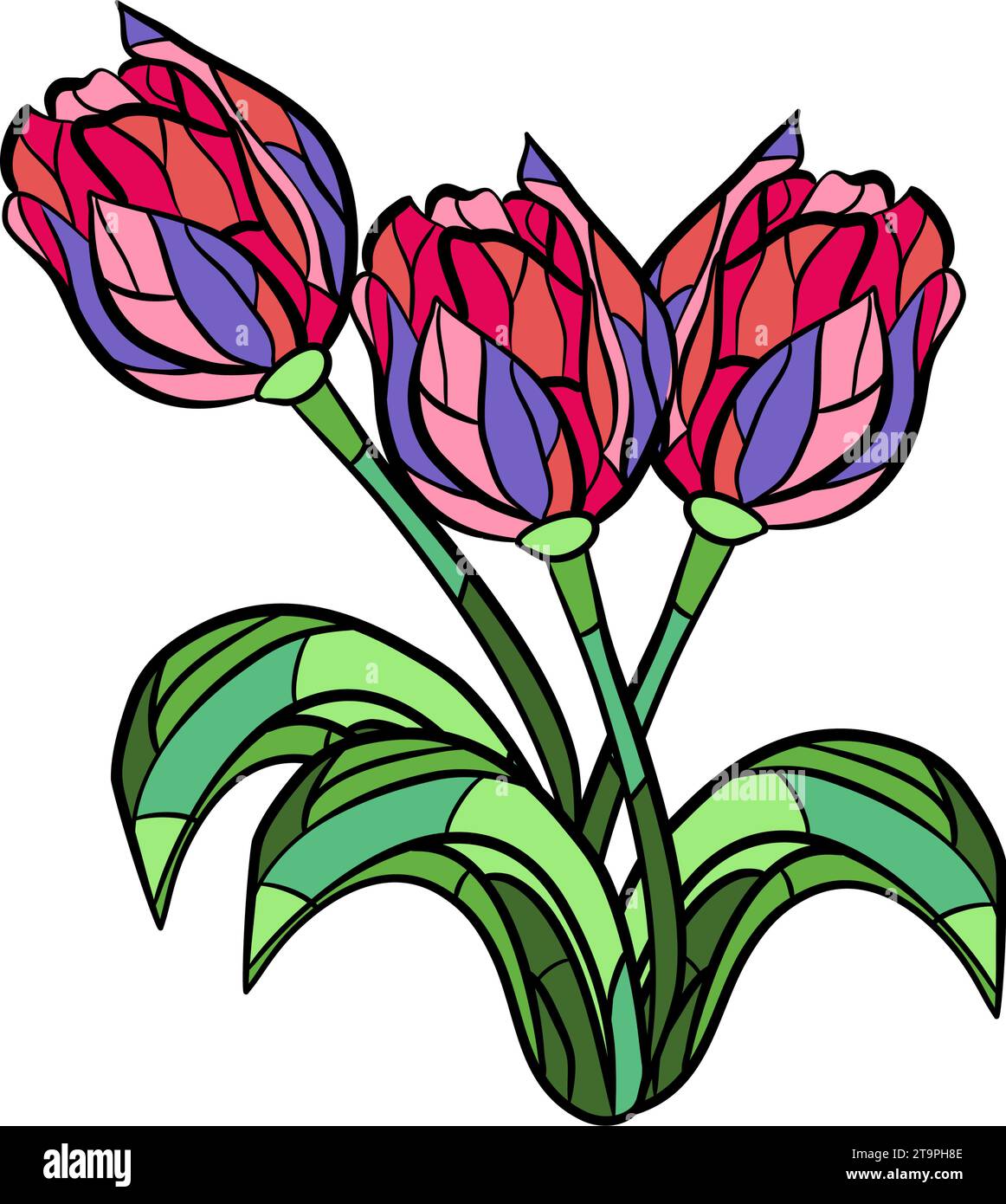 Bouquet of tulips in stained glass technique. Vector illustration Stock