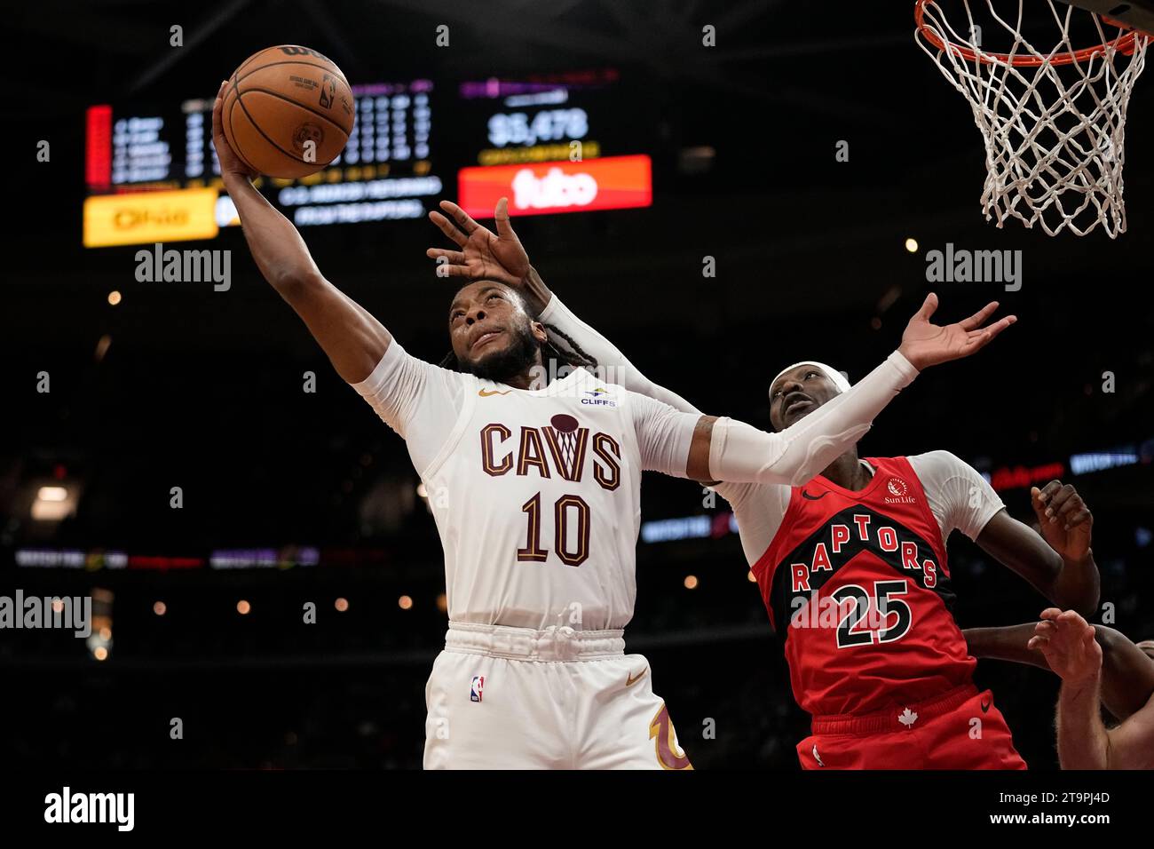 Cleveland Cavaliers guard Darius Garland (10) grabs a rebound in front ...