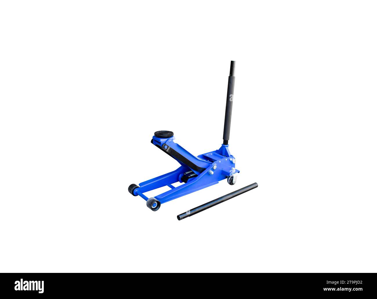 Hydraulic floor jack isolated or car jack with metal handle on white
