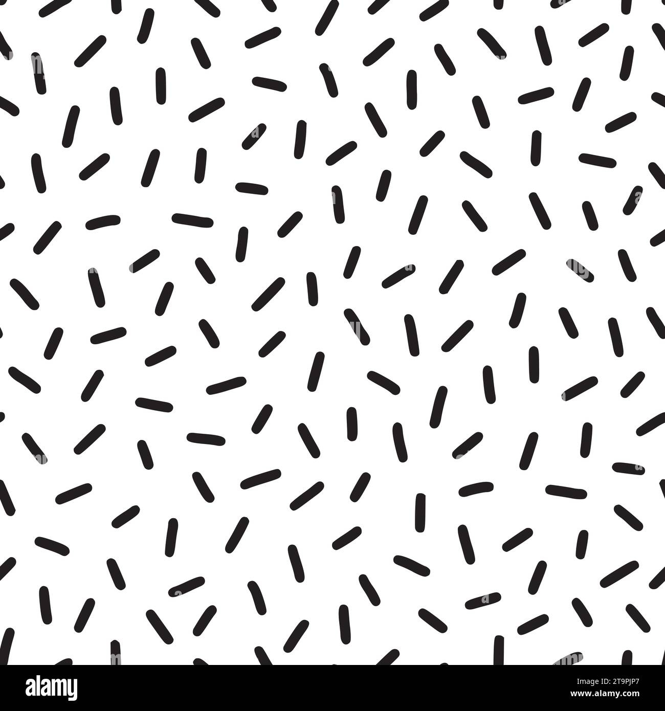 Small dash pattern on white background. Hand drawn small black dash seamless pattern. Simple minimal abstract, geometric texture design seamless background. Vector illustration Stock Vector