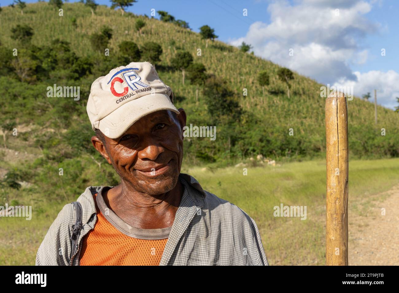 El Seibo, Dominican Republic. 21st Nov, 2023. A sugar cane worker poses for a photo in El Seibo, Dominican Republic on Nov. 21, 2023. Bateyes are home to sugar cane workers and their families. Most residents of these communities are either undocumented Haitian immigrants or denationalized Dominicans of Haitian descent. The United States blocked the Central Romana Corporation, Ltd. from importing sugar into the country on Nov. 23, 2022 after allegations of forced labor were levied against the company. (Photo by Carlos Berríos Polanco/Sipa USA) Credit: Sipa USA/Alamy Live News Stock Photo