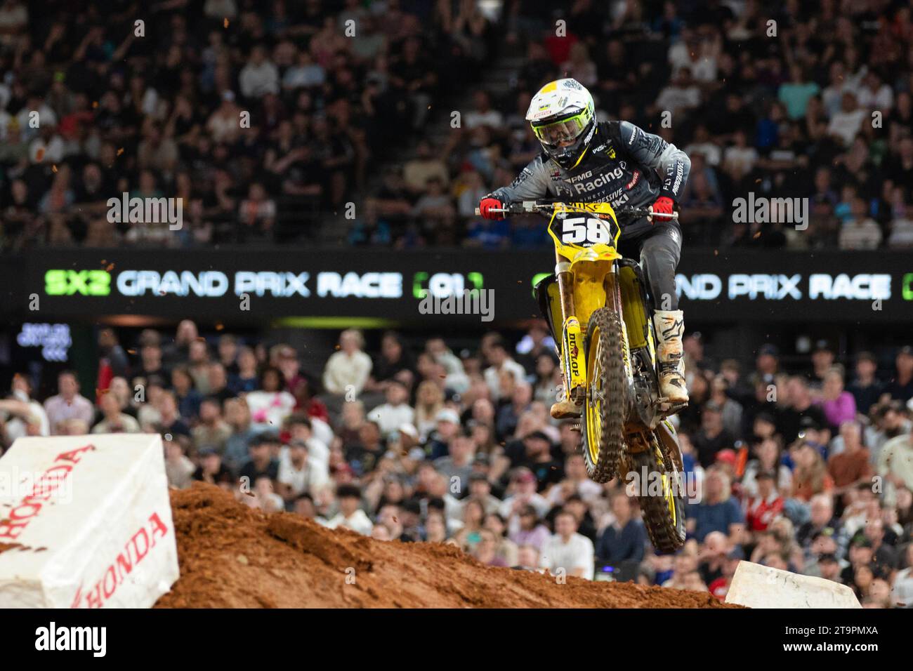 Melbourne, Australia, 25 November, 2023. Hunter Yoder of United States on the Pipes Motorsports Group SUZUKI during the WSX Australian Grand Prix at Marvel Stadium on November 25, 2023 in Melbourne, Australia. Credit: Dave Hewison/Alamy Live News Stock Photo
