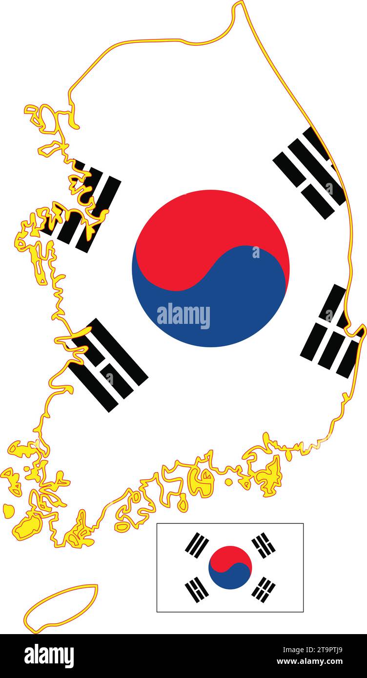 South Korea Map and Flag Stock Vector
