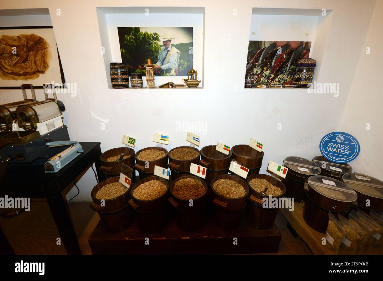 History of Coffee and variety of coffee related items displayed at the