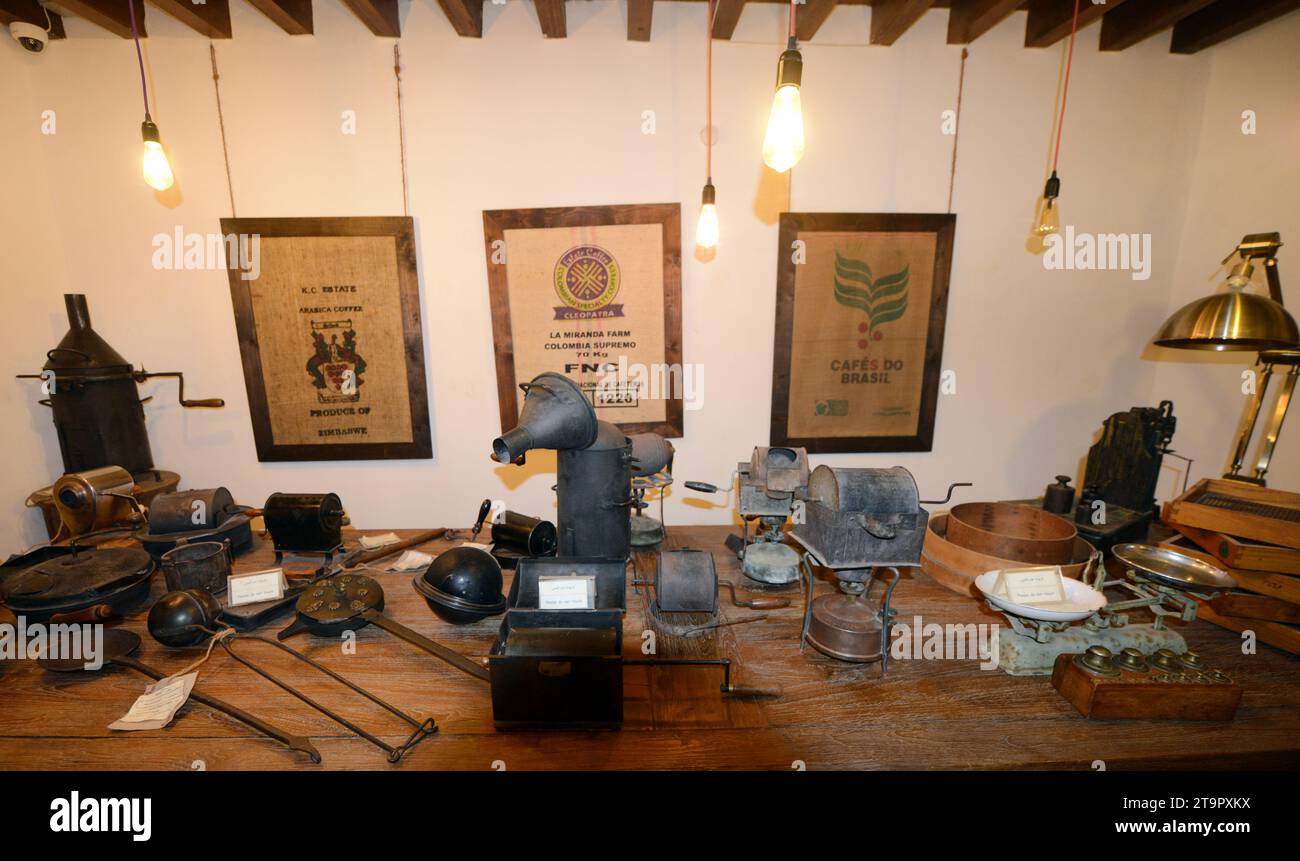 History of Coffee and variety of coffee related items displayed at the