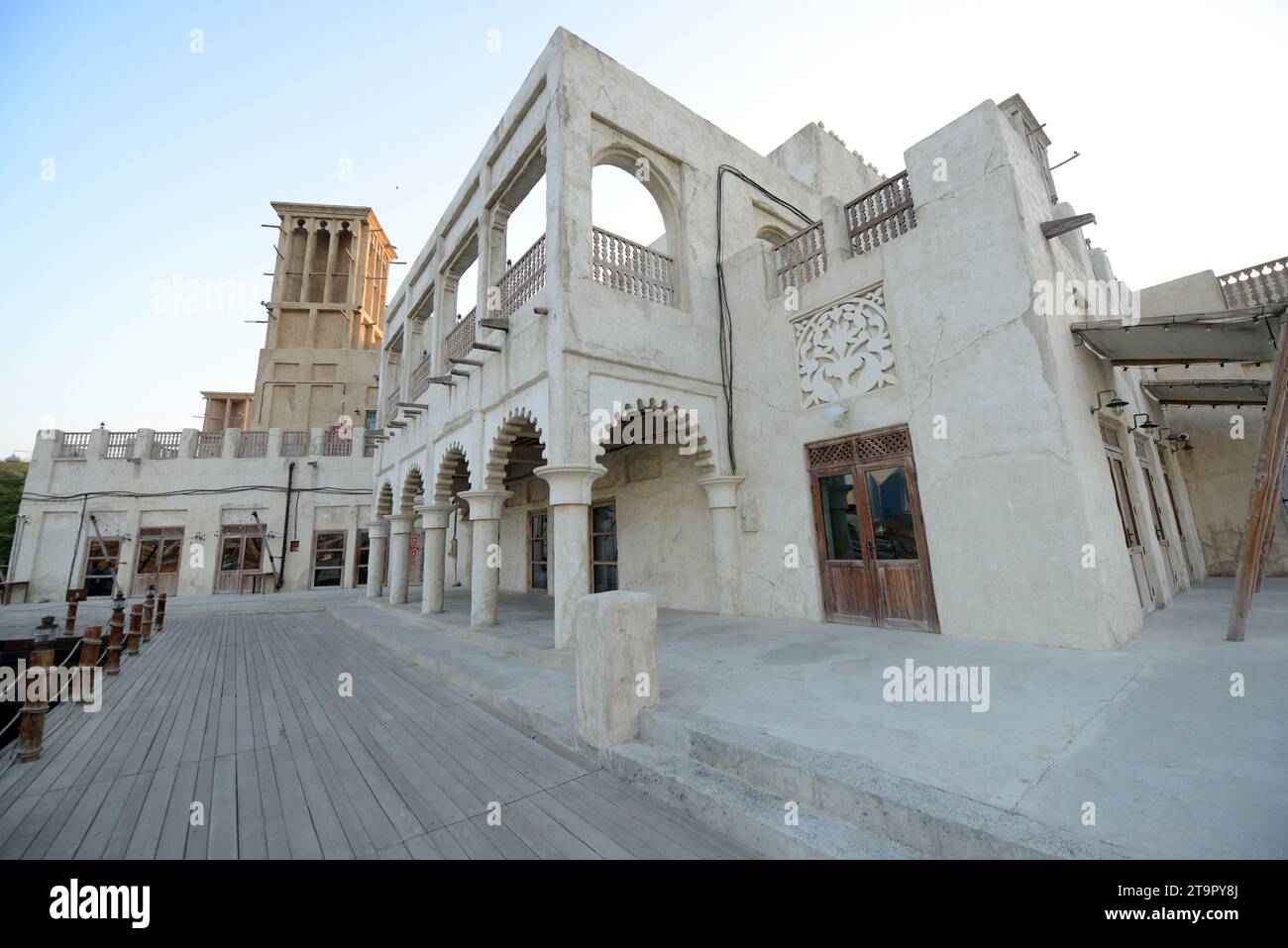 Walking through the streets of Old Dubai by the Dubai Creek. Dubai, UAE