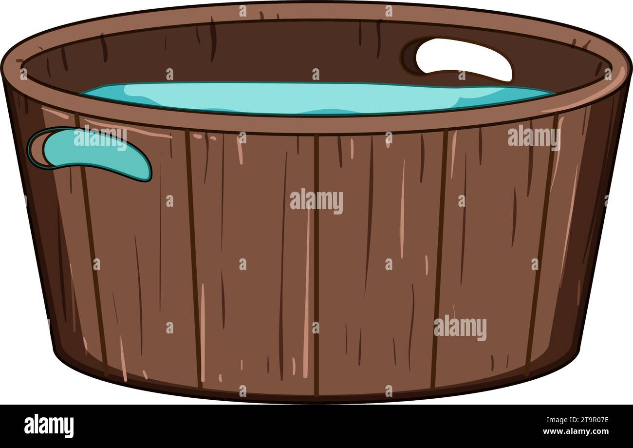 bucket wooden tub cartoon vector illustration Stock Vector