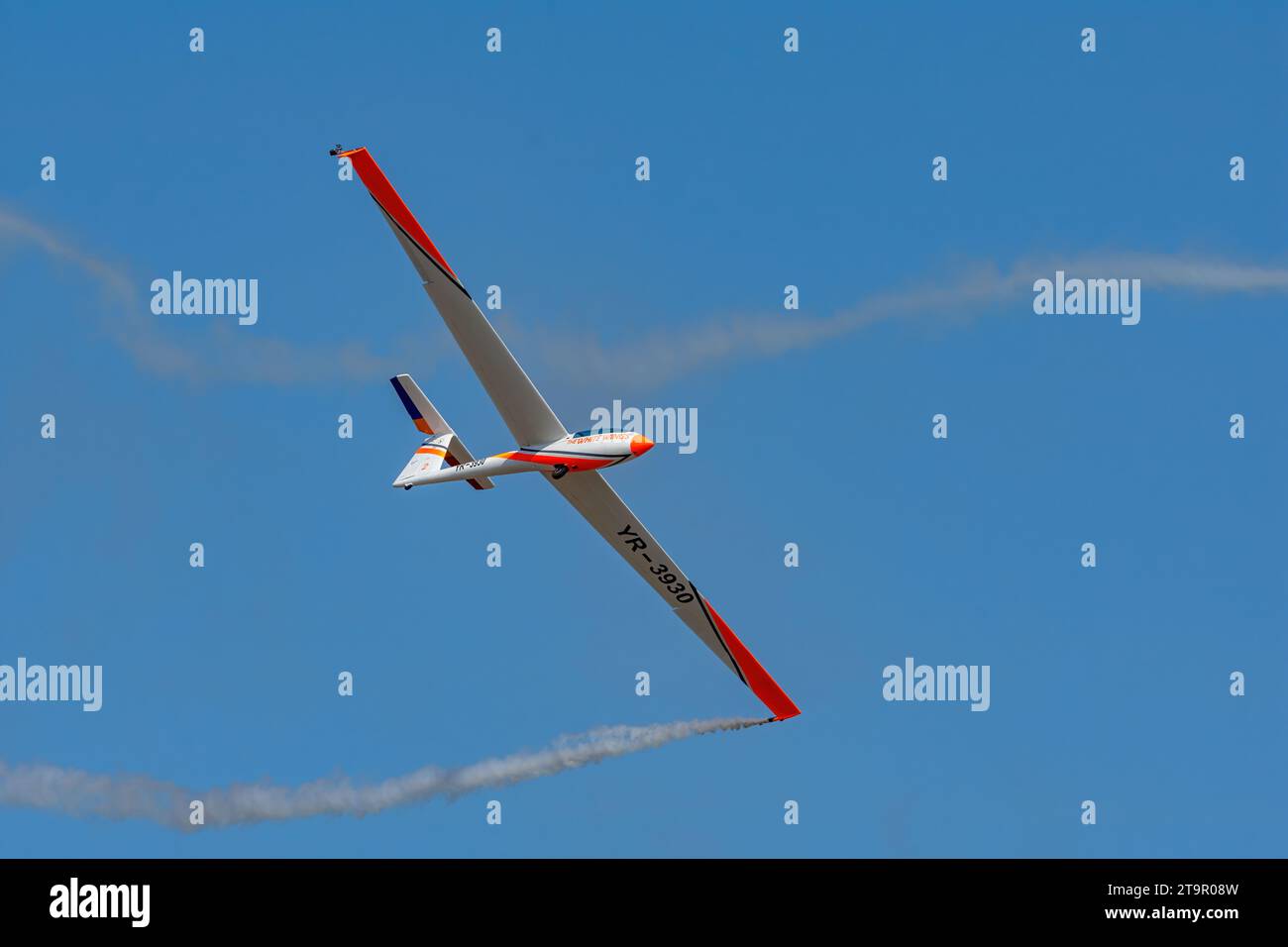 BIAS 2023, Romania, Bucharest, Baneasa Airport, glider of Romanian Aeroclub performing international air show Stock Photo