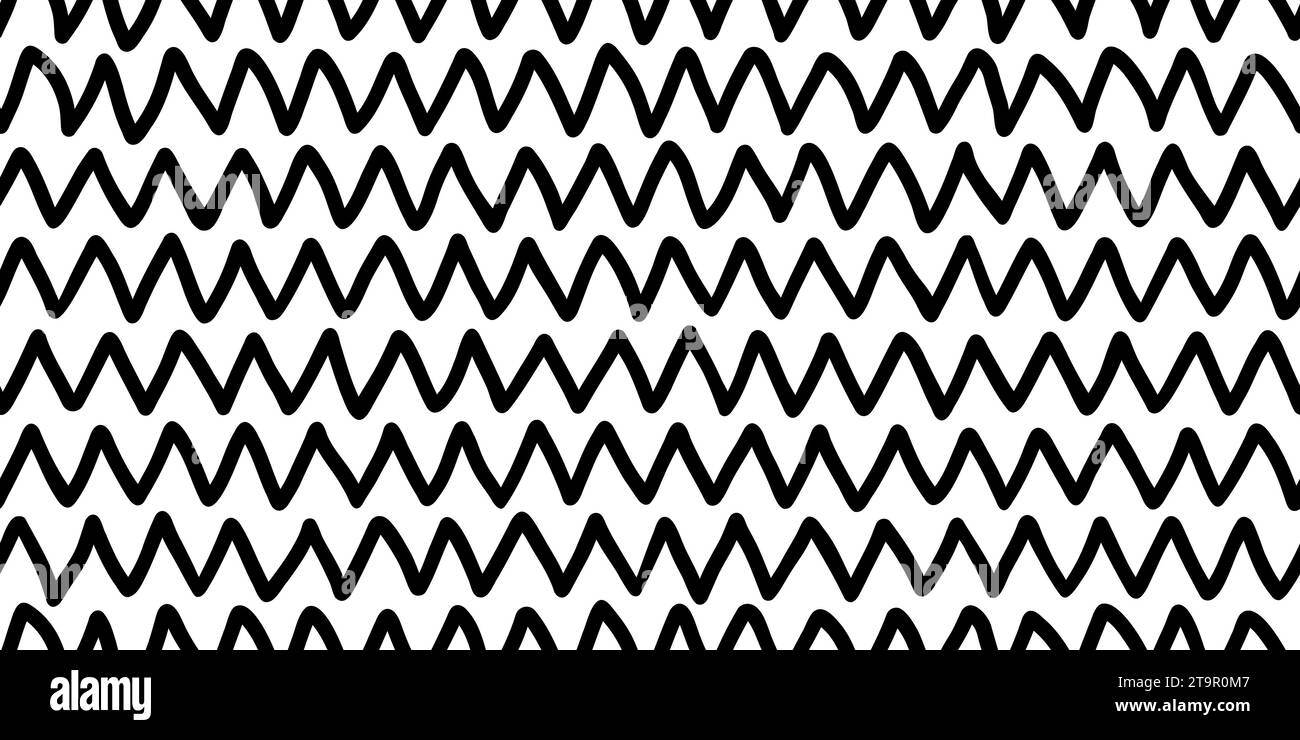 Doodle zig zag seamless pattern. Abstract black horizontal hand drawn