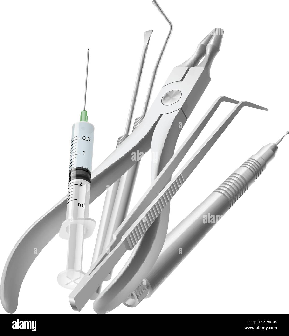 Basic Dentist Tools, and Instruments on White Background Stock Vector