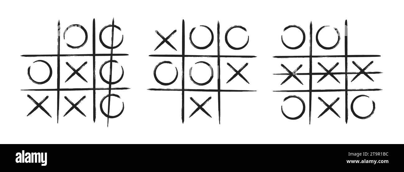 Tic tac toe xo game hand drawn grid doodle template vector illustration ...