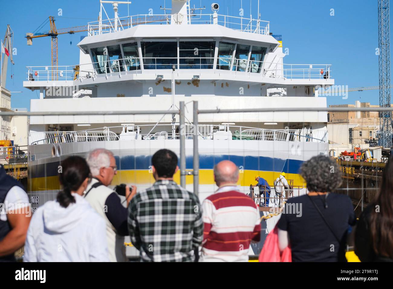 Valletta, Malta. 26th Nov, 2023. People attend the open day event organized by Palumbo Shipyards at the Valletta Grand Harbor, Malta, on Nov. 26, 2023. Palumbo Shipyards on Sunday organized the second edition of the open day, attracting thousands of visitors. Credit: Jonathan Borg/Xinhua/Alamy Live News Stock Photo