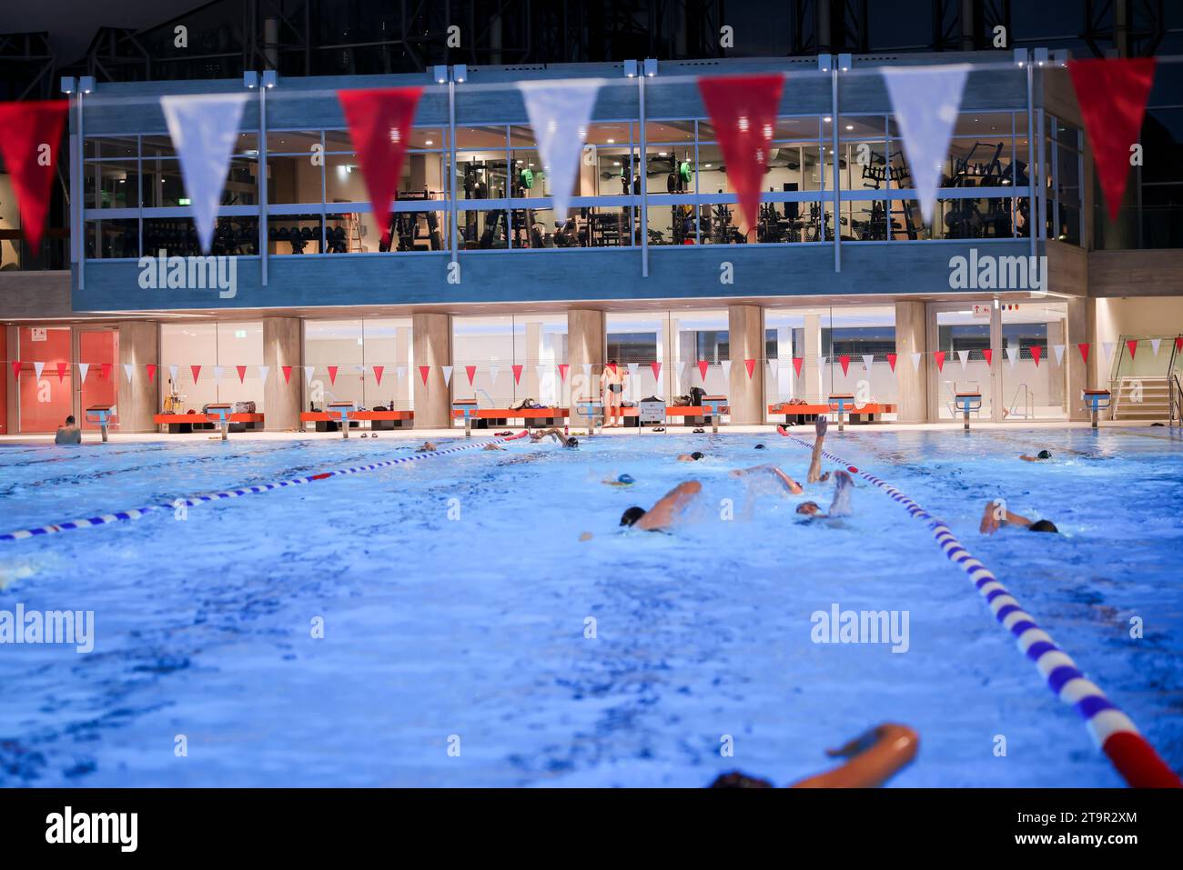 Hamburg, Germany. 27th Nov, 2023. The first swimmers are out and about ...
