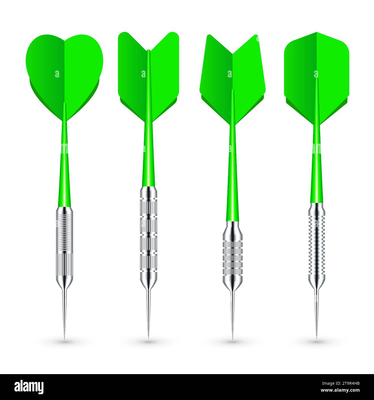 Green dart arrows with metal tip and shadow. Dart throwing sport game ...