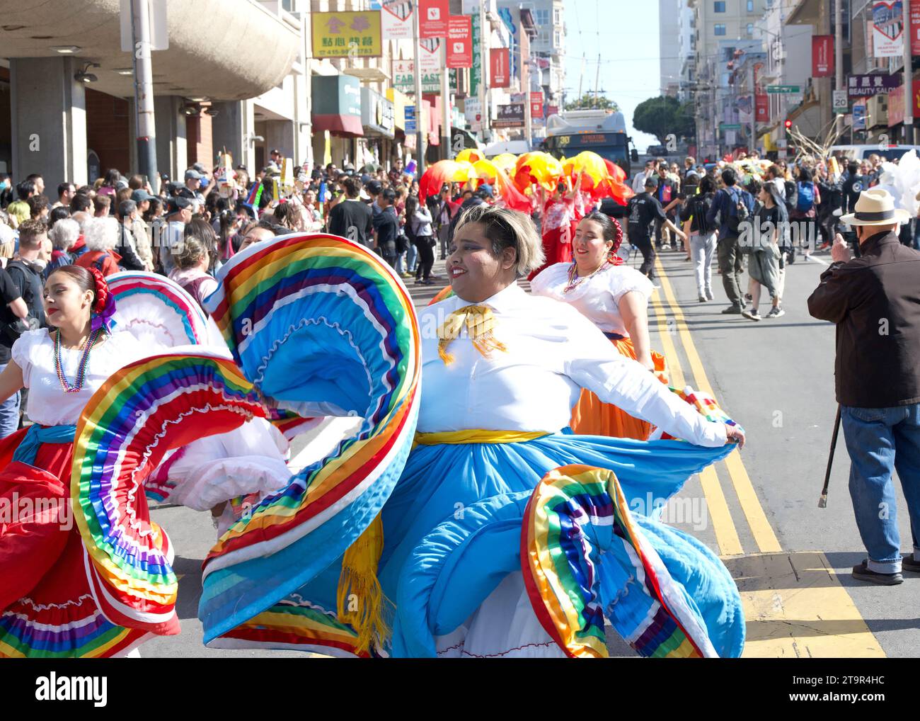 San Francisco, CA - Aug 26, 2023: Participants in the inaugural Hungry Ghost King Festival Parade walking from Rose Pak station to Portsmouth Square i Stock Photo