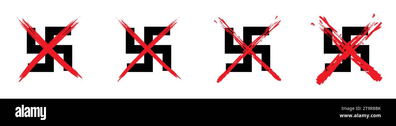 Nazism forbidden sign. Сrossed out swastika with grunge texture. Vector illustration Stock Vector