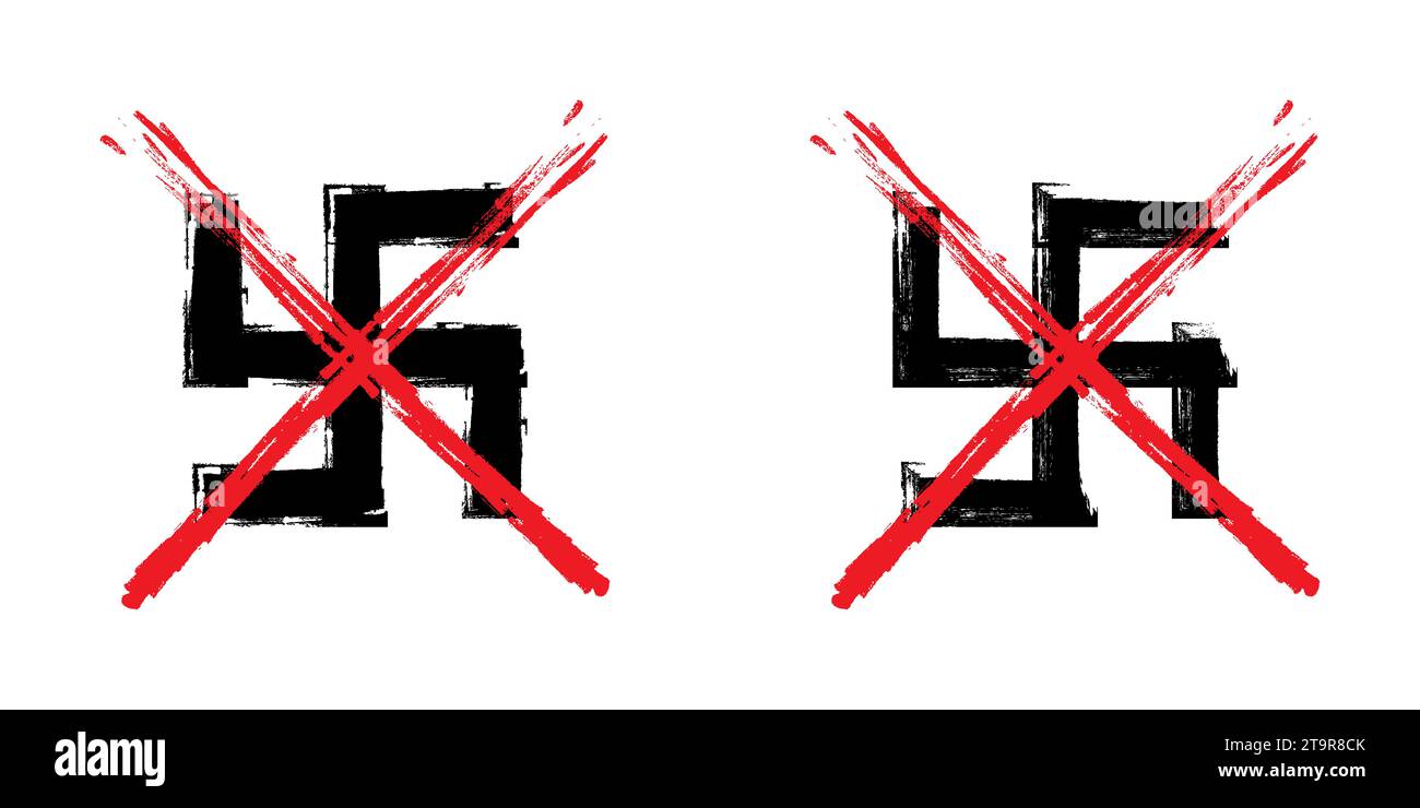 Nazism forbidden sign. Сrossed out swastika with grunge texture. Vector illustration Stock Vector