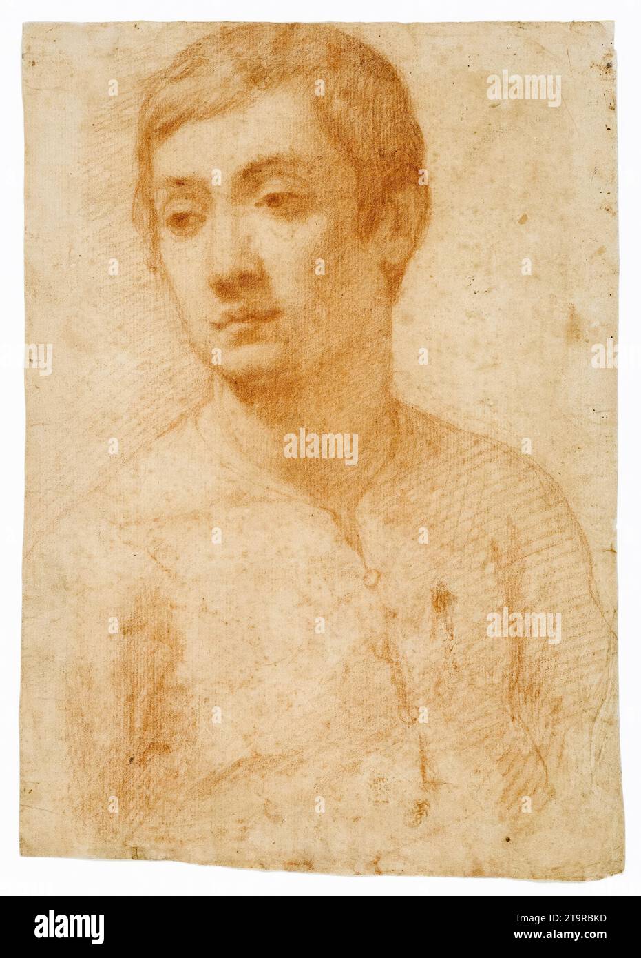 Domenico Passignano, The Head of a Youth, portrait drawing in sanguine on laid paper, 1600-1625 Stock Photo