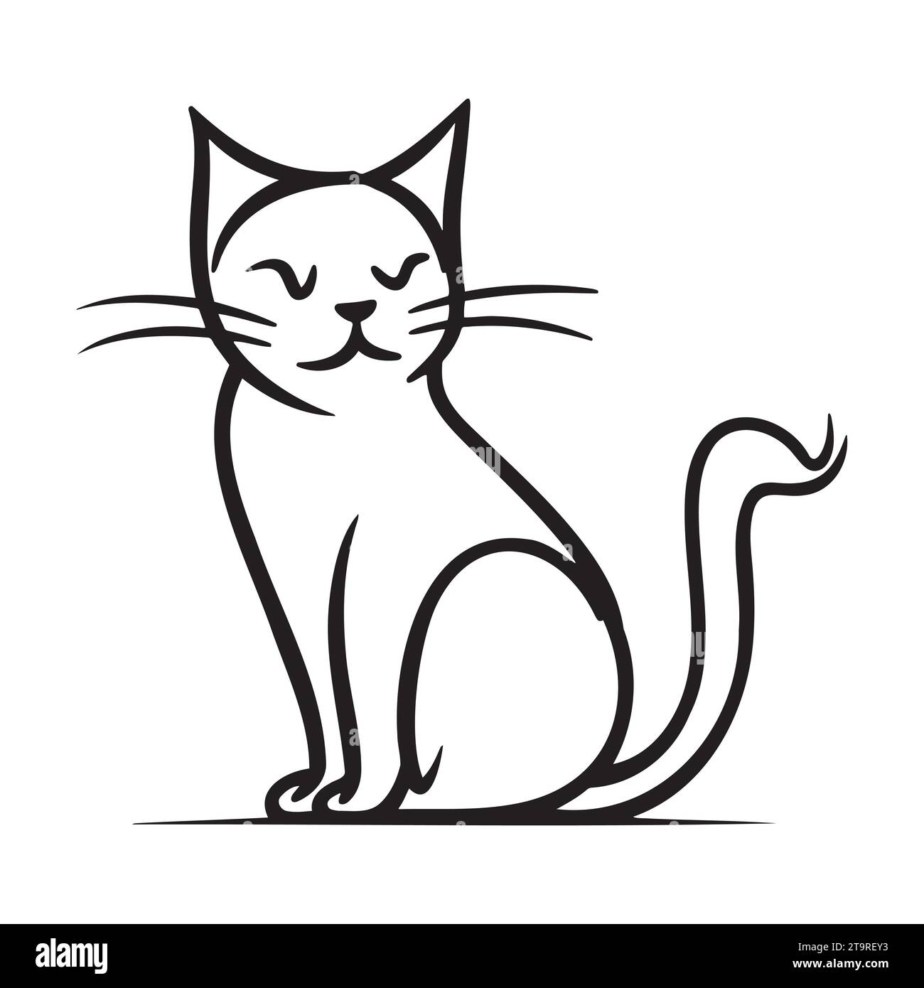 Vector hand drawn cute cat. Isolated illustration on white background ...