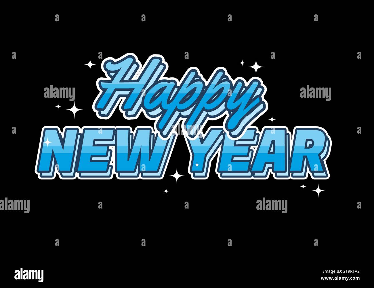 Happy new year text effect design in blue colors. black background ...