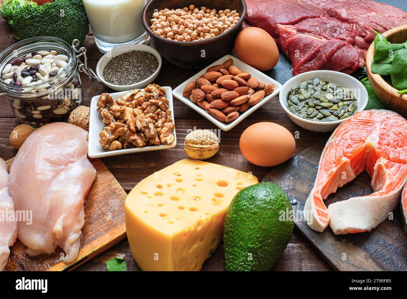 High vegetable and animal protein food sources. Fish, meat, poultry