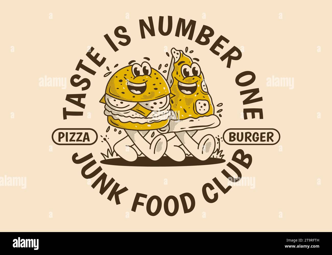 Junk Food club, taste is number one. Mascot character illustration of