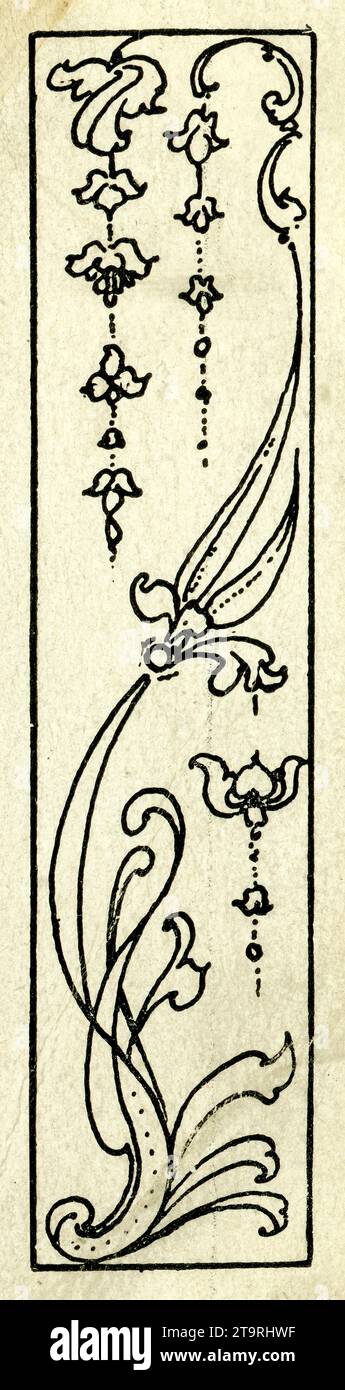Original Edwardian elaborately decorated pen and ink drawing on postcard end - decoration found on front of card - circa 1905. U.K. Stock Photo