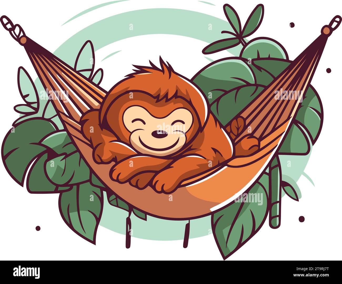 Vector illustration of a cute cartoon monkey in a hammock. Isolated on ...