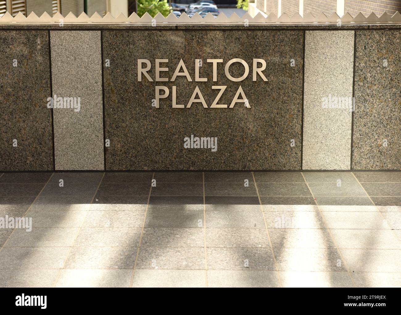 Chicago, USA - June 04, 2018: Realtor Plaza sign near Chicago Association of Realtors on Michigan Ave in Chicago. Stock Photo