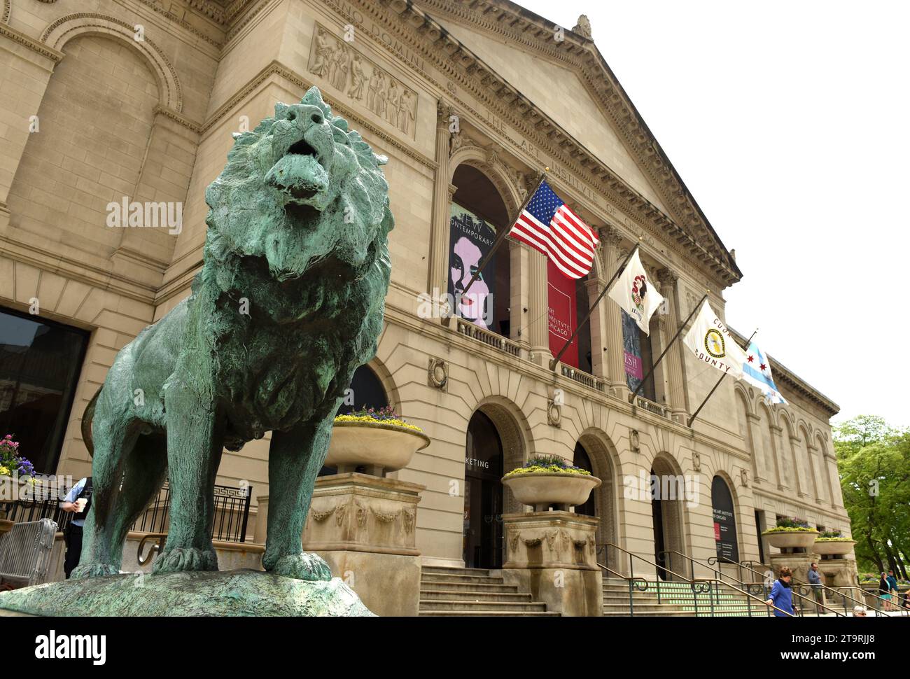 Chicago, USA June 05, 2018 Lion sculpture front of the Art Institute