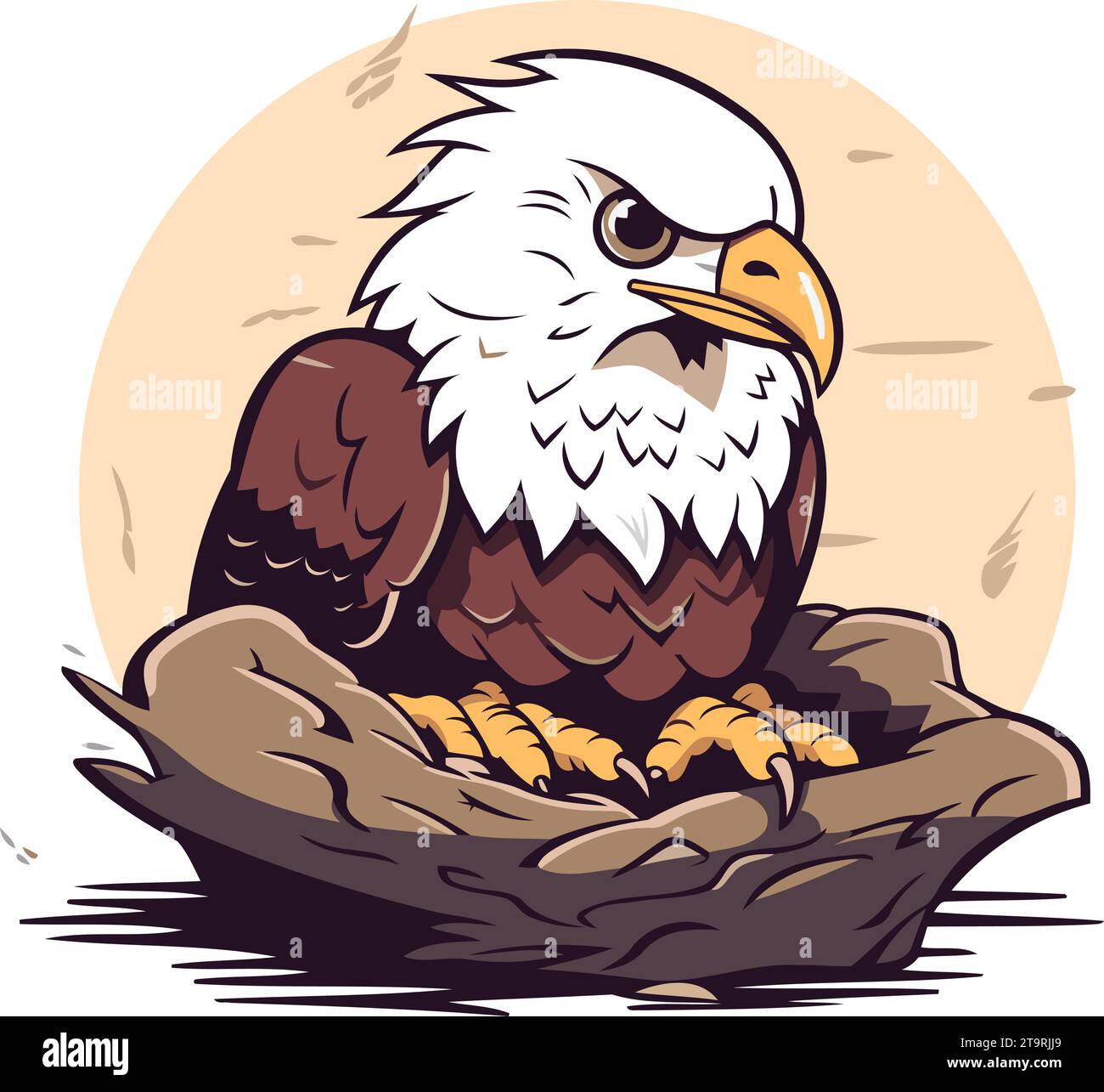 Illustration of a bald eagle sitting in a nest. Vector illustration ...