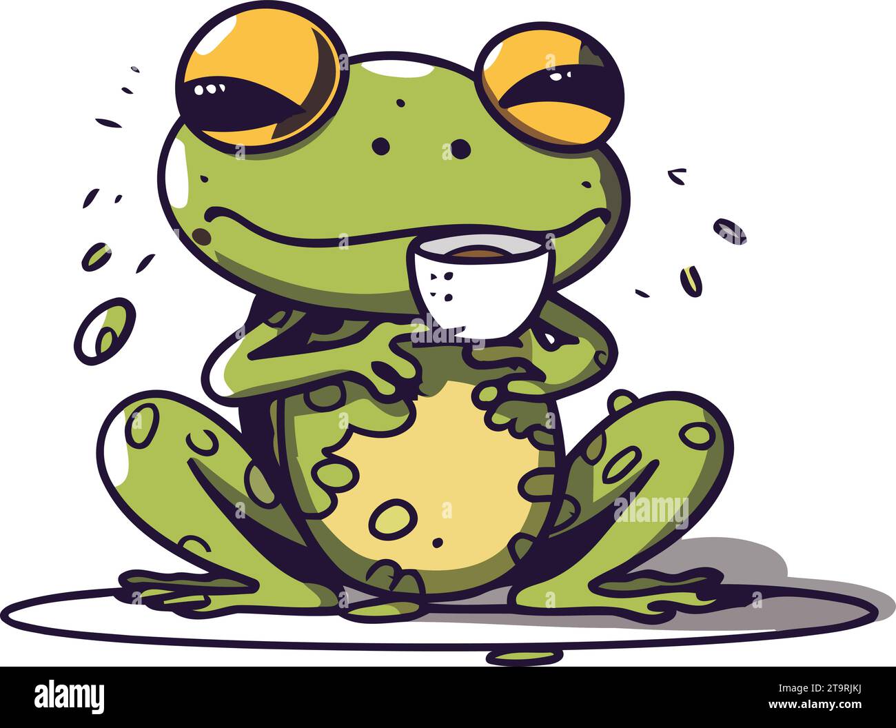 Frog with a cup of coffee. Vector illustration in cartoon style Stock